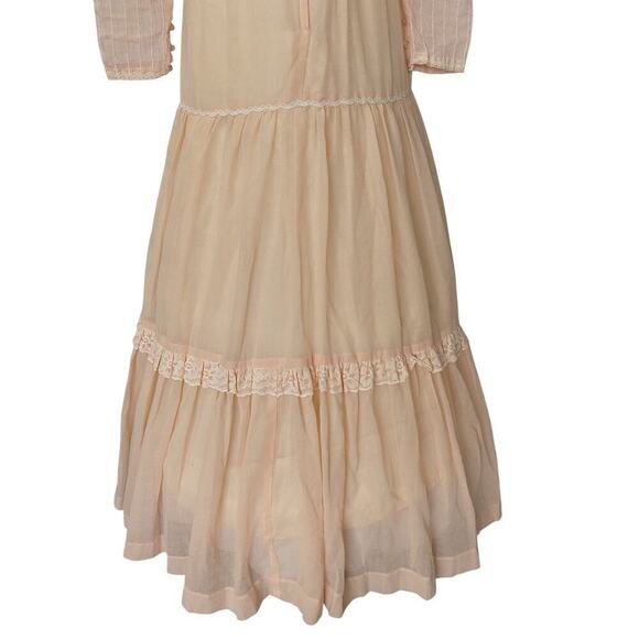Gunne Sax Pink Peachy Maxi Dress Size 11 S Vintage 70s Overlay Sleeves Prairie - Picture 8 of 11